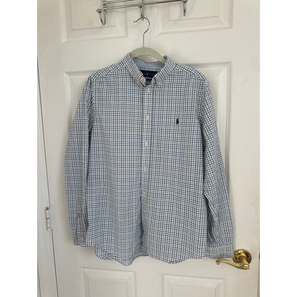 Polo Ralph Lauren Boys XL 18-20 Natural Stretch Plaid Button Down Shirt Pony EUC